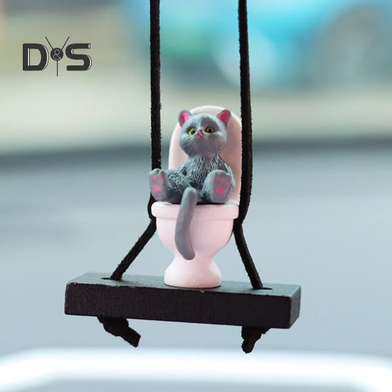 Toilet Cat Car Pendant Rear View Mirror Hanging Ornament with Lanyard Humorous Car Interior Accessories