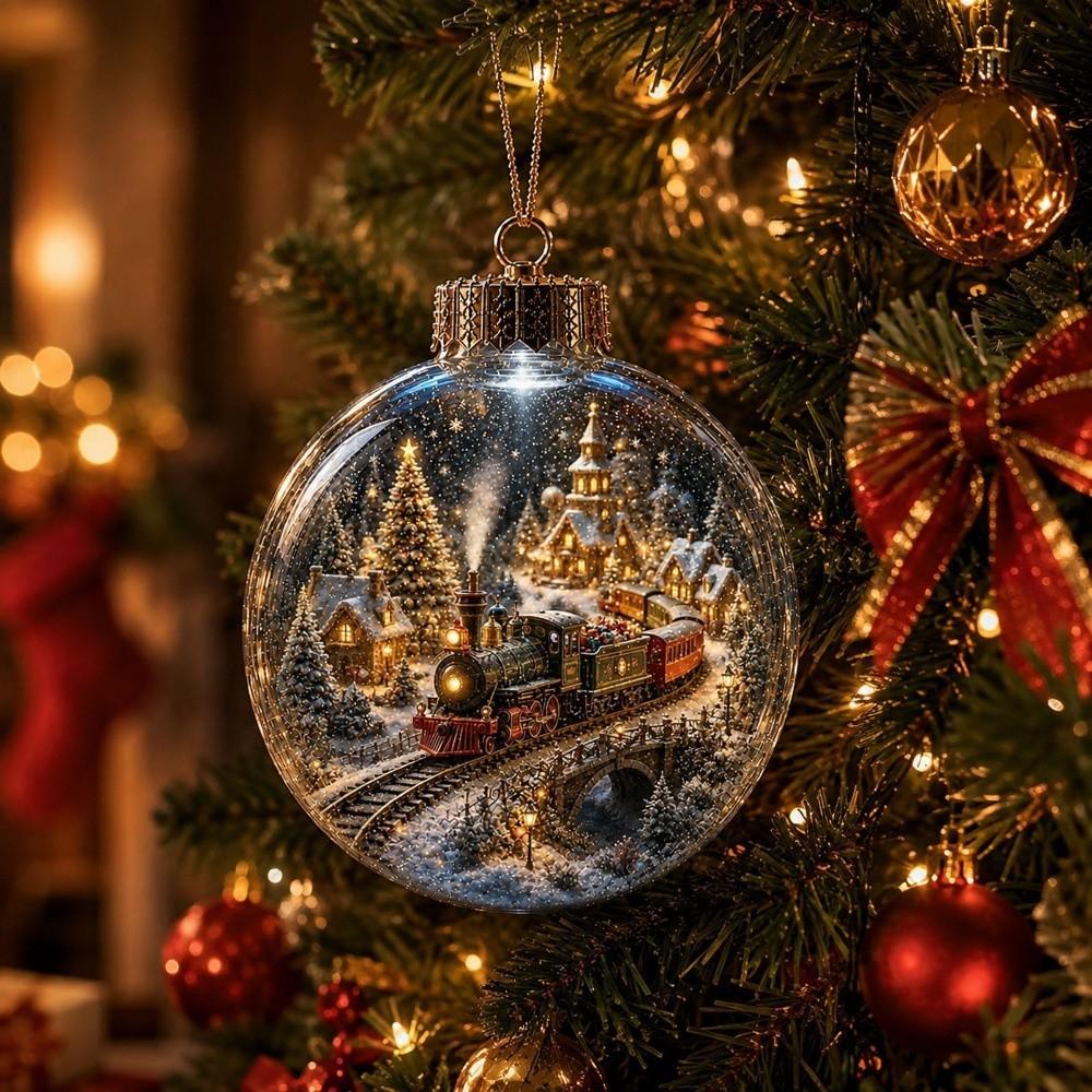 LED Lighted Glowing Christmas Scene Ball Ornament Christmas Spherical Pendant  Xmas Gift