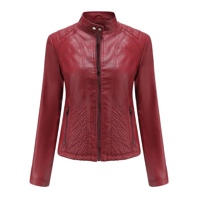 Autumn and Winter New Casual Leather Jacket Women's Simple Trend Thin Jacket Long Sleeve Motorcycle Jacket Women's Clothing