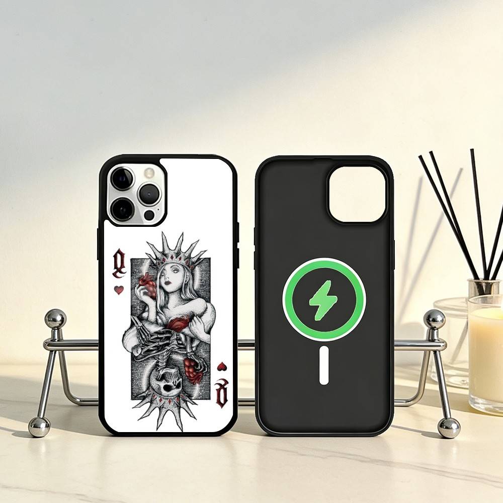 Queen of Hearts Playing Card Phone Case For iPhone17,16,15,14,13,12,11 Plus,Pro Max Magnetic For Magsafe Wireless Charging