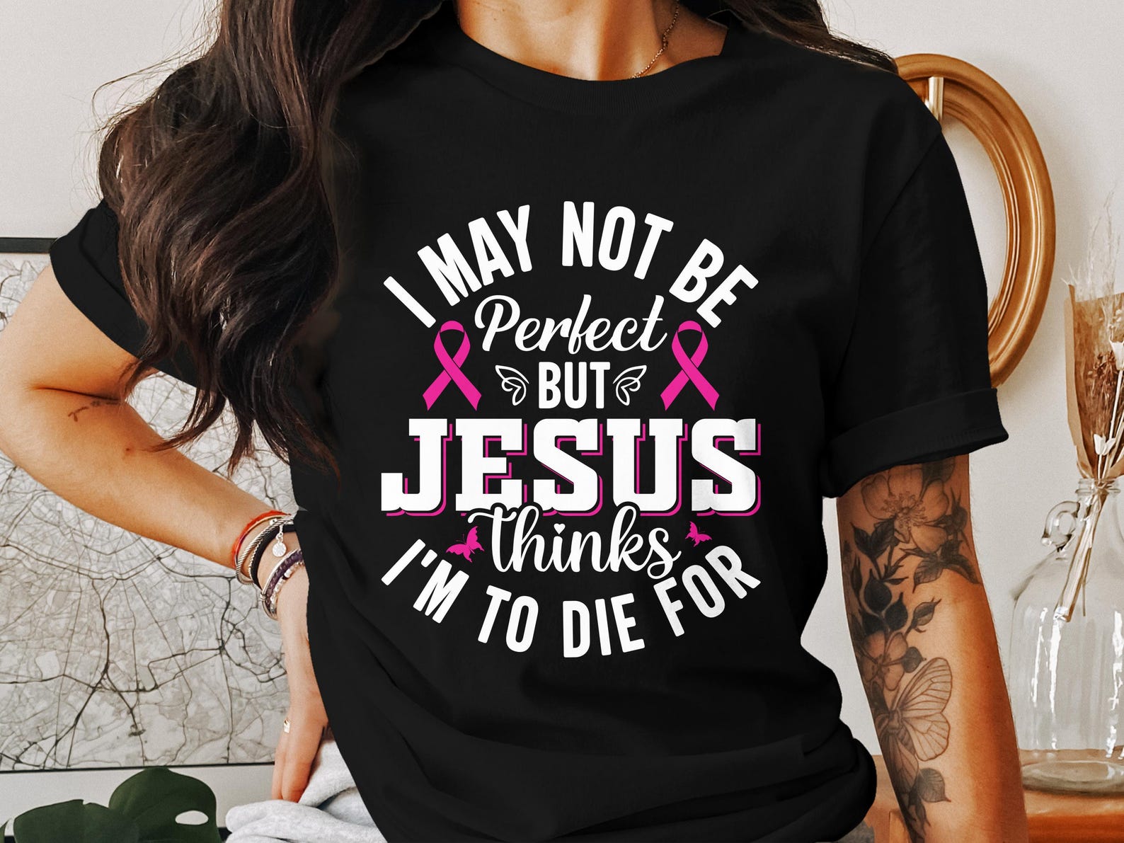 Christian T Shirt, Jesus Thinks I m To Die For, Pink Ribbon, Faith T Shirt, Religion T Shirt, Jesus Apparel, God T Shirt XL