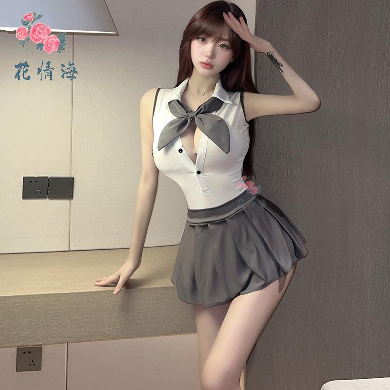 Sex underwear sexy pure desire style student dress backless temptation hot one-piece JK skirt