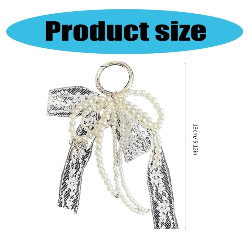 Stylish Imitation Pearls Beaded Bowknot Shaped Keychain Bag Ornament Butterfly Knot Jewelry for Purses and Accessories