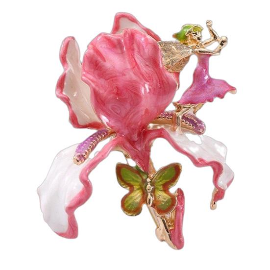 Scratch Resistant Brooch Iris Butterfly Brooch, Retro Enamel Flower Fairy Lapel Pin, Vintage Style Pin for Women Coat Dress Blouse Oxidation
