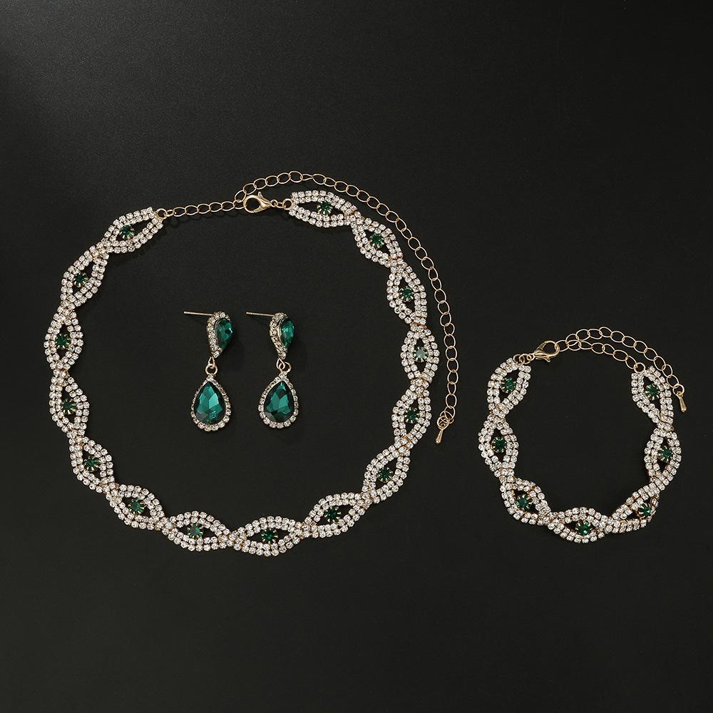 Trendiges Brautset: Perlen Strass Halskette, Ohrringe, Armband, Ring