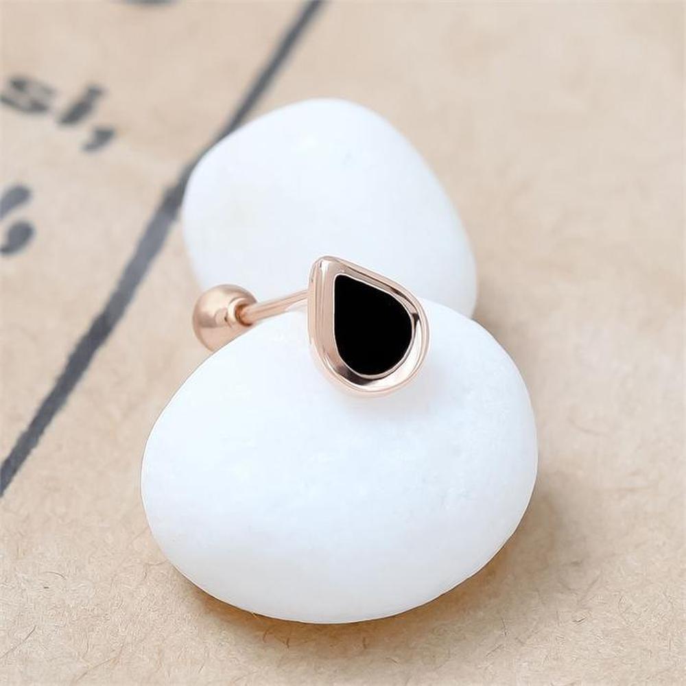 [Onm] Onm 14K Gold Needle Epoxy Black Waterdrop Rose Gold Piercing (S9594115)