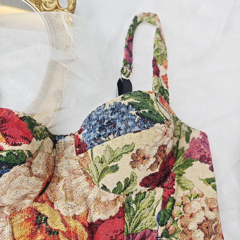 European & American Retro Floral Camisole: French Slim-fit Bustier Corset