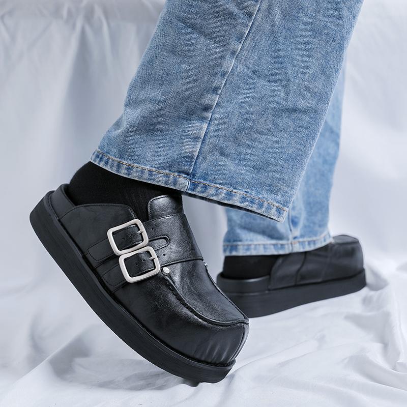 Fashion 2025 New Men's Platform Mule Shoes Soft Sole Slip-On Loafers Comfortable Walking Shoes for Men Breathable Indoor Outdoor Flats