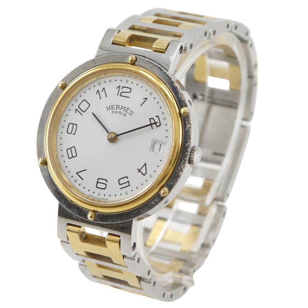 Hermes Clipper Watches whiteDial Stainless Steel/Plated Gold Quartz Analog Display Unisex Used