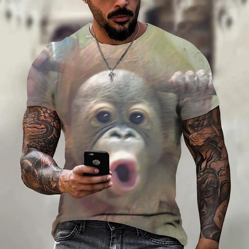 Summer New Men's T-shirt 3D Print Fun Gorilla Fashion Trend Street Comfortable Casual Top Round Neck Plus Size Short Sleeve