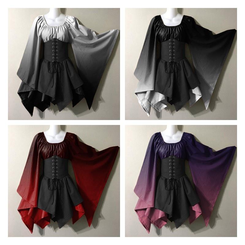 Fantasia de Performance de Halloween Nova Europeia e Americana para Mulheres Vestido Renascentista Medieval Gótico Cosplay Vestido de Palco