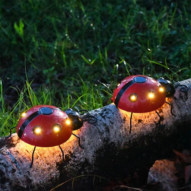 Solar Ladybug Light Outdoor Waterproof LED Garden Decor Wall Hanging Lawn Pathway Landscape Lighting for Yard Patio Statue