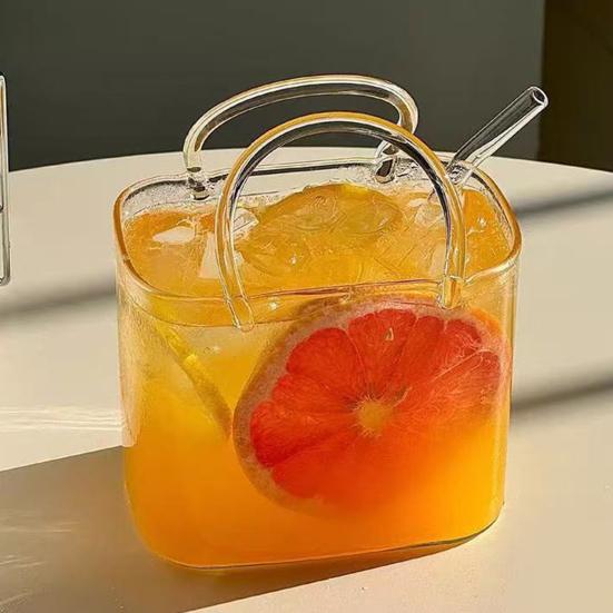 Skleněný hrnek ve tvaru kabelky 750 ml Průhledný Kreativní termohrnek na džusy Koktejly Ledovou kávu Roztomilá skleněná peněženka Dekorativní akvarium Váza Kabelkové vázy na párty