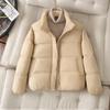 Women Winter Padded Thickened Warm  Bread Cotton Jacket Windproof Coat Long-Sleeved Zipper Stand Collar Fashion Outwear