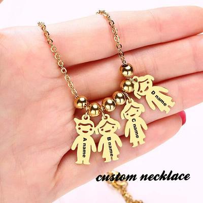 Custom Boy Girls ID Pendant  Necklace Women Daughter Son Engraved Name Stainless Steel Family Gift