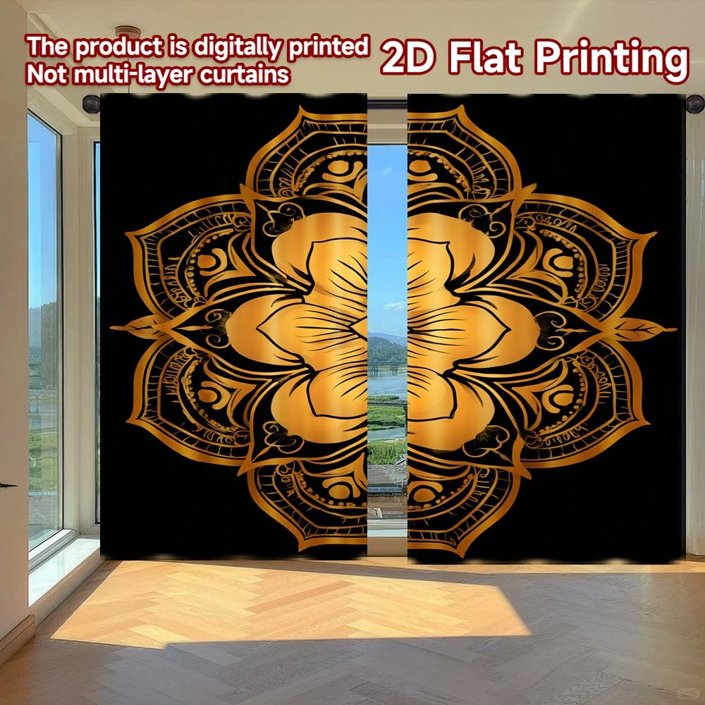 

2D FLAT PRINTING 2pcs Curtains (Without Rod) Golden Mandala Design April Fools is Day holiday curtains with digital printing 100*130 HOOK 1pcs