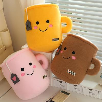 34cm Mignon Tasse de Thé au Lait Peluche Douce Rembourrée Rose Jaune Marron Coussin à Câliner Boules Tasse à Thé Coussin Cadeau d'Anniversaire Décor de Canapé