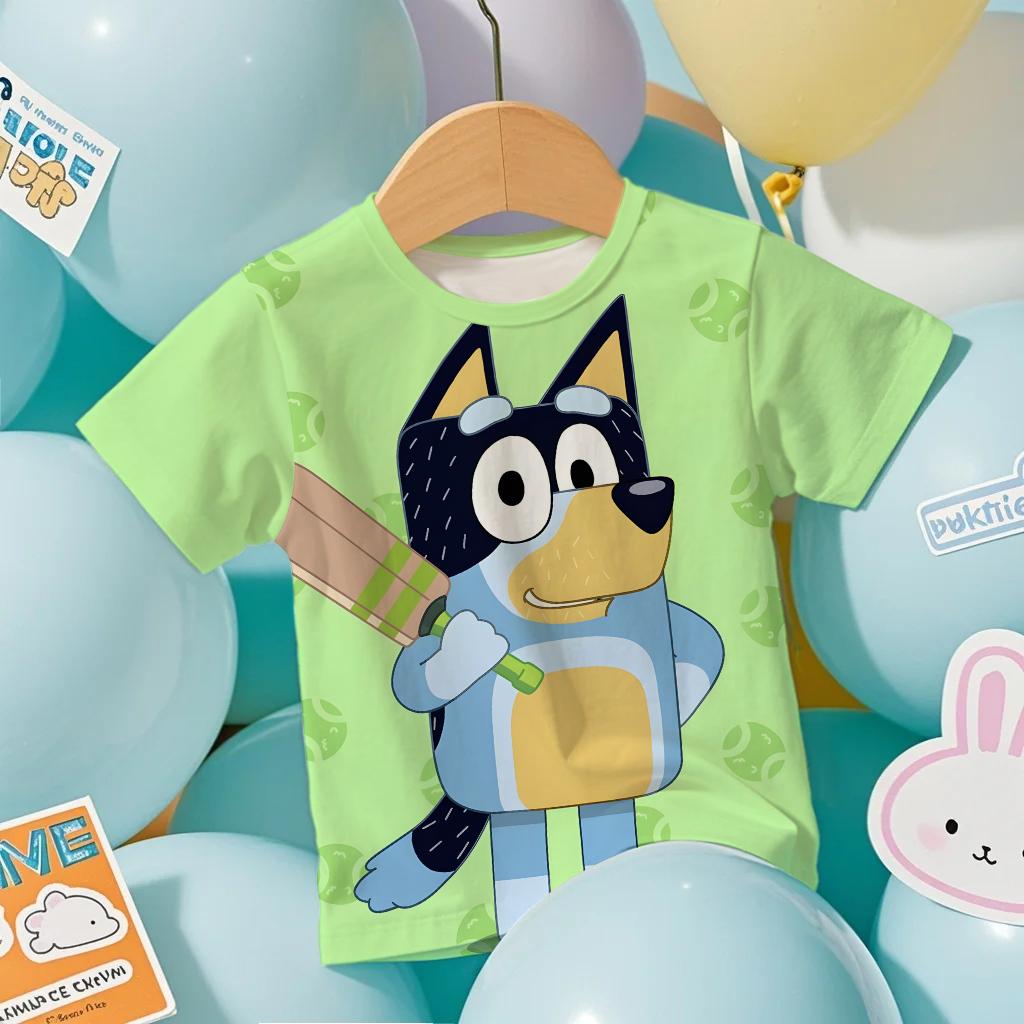 Sommer Kinder T-Shirt Mode Cartoon Anime Bluey Grafik 3D Druck Kinder Kurzarm T-Shirt Locker Lässig Outdoor Jungen und Mädchen T-Shirts Tops