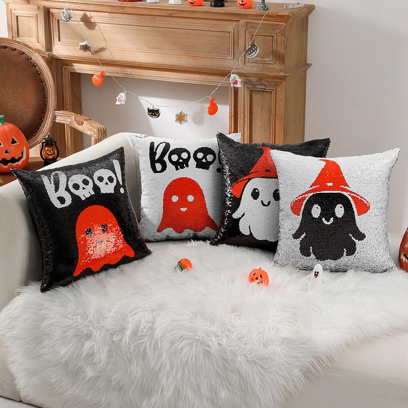 Halloween Pillow Sequin Ghost Flip Pillow Cushion Cushion Cover Sofa Pillow Cover