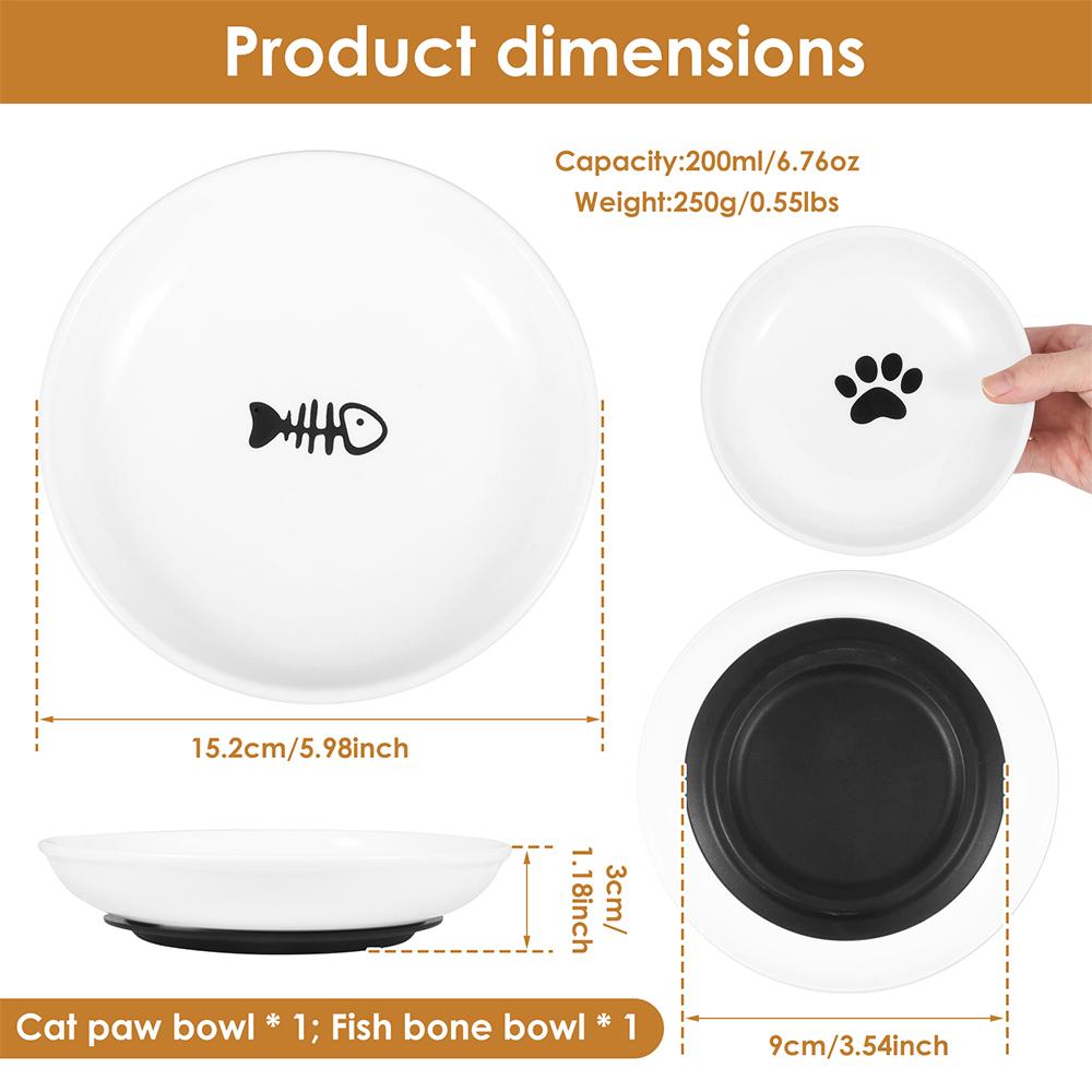 

2/4Pcs Pet Bowl Ceramic Cat Food Bowl with Nonslip Silicone Base Pet Snacks Canned Plate Shallow Wide Kitten Bowls Pet Supplies