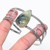Natural Prehnite Gemstone 925 Sterling Silver Cuff Bangle Adjustable j6I45