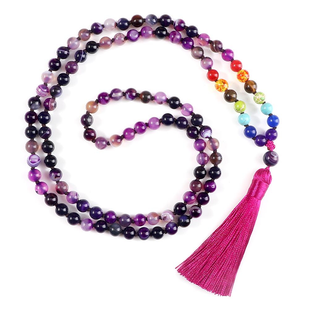 Creative 108 Beads Colorful Stone Necklace & 8mm Chinese Tassel Knot Bracelet