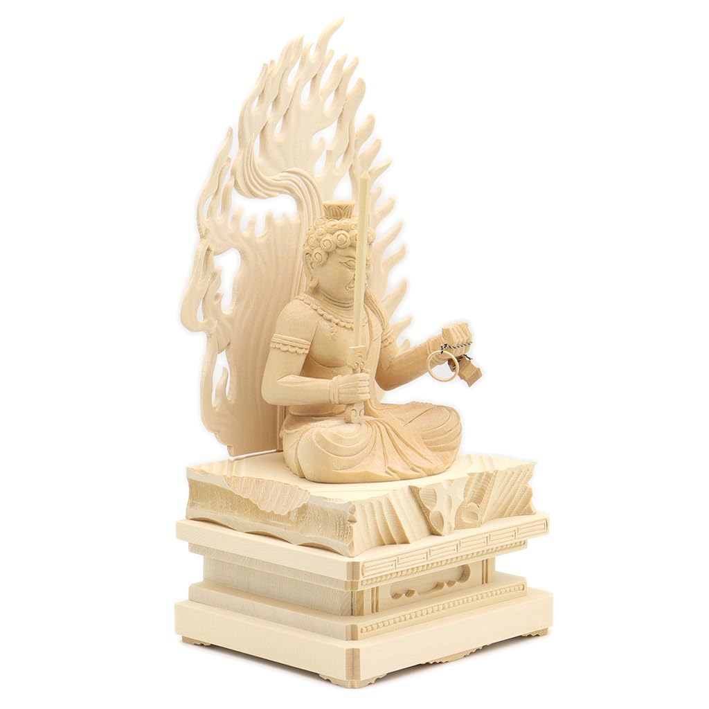 special Buddhist statue Acala seated statue inches height 31 width 16 depth carved cypress wood Flame halo Square rock base 1104 Kurita's [Myo-o] 3.5