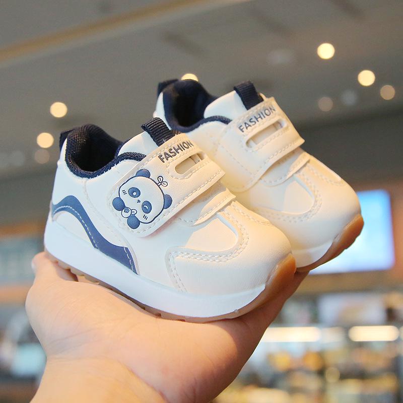 Buty dla malucha na rzepy z blokami kolorów i antypoślizgową podeszwą - Miękka podeszwa z kreskówkowym wzorem dla chłopców i dziewczynek