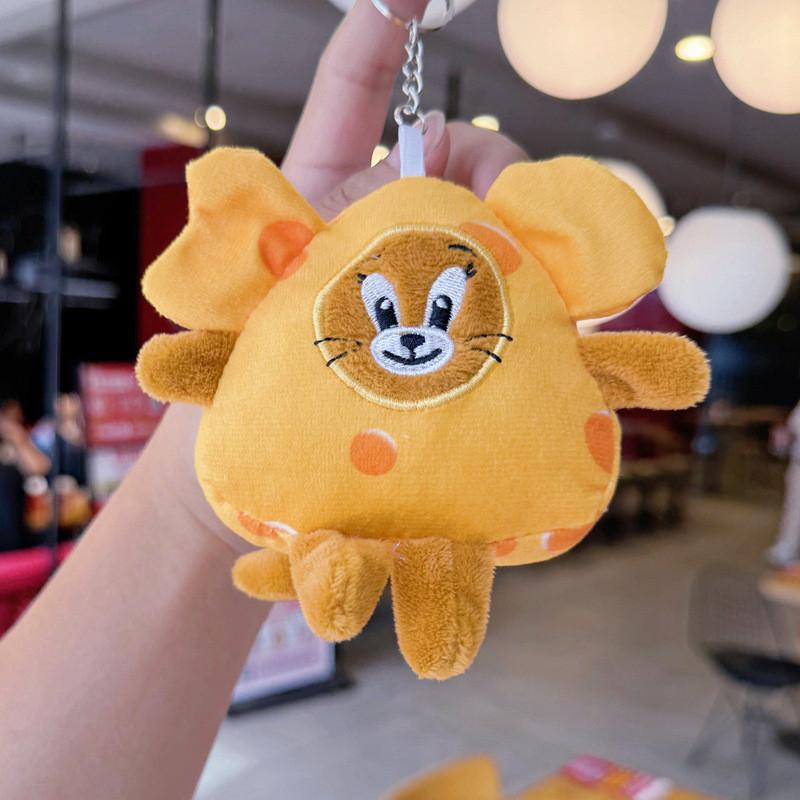 Tom And Jerry Cheese Plush Toy Keychain With Silver Keyring For Collectors