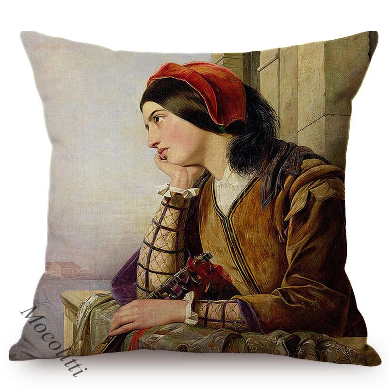 Woman In Love Vintage Oil Painting Art Pillow Case Beautiful Girl Reading Love Letter Sofa Decorative Cushion Cover Cojines