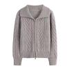 Autumn Winter Twist Zipper Cardigan Women Sweater Jacket Fashion Loose Casual Thickened Knitted Coats Lapel Solid Color Long Sleeve Elegant Clothing