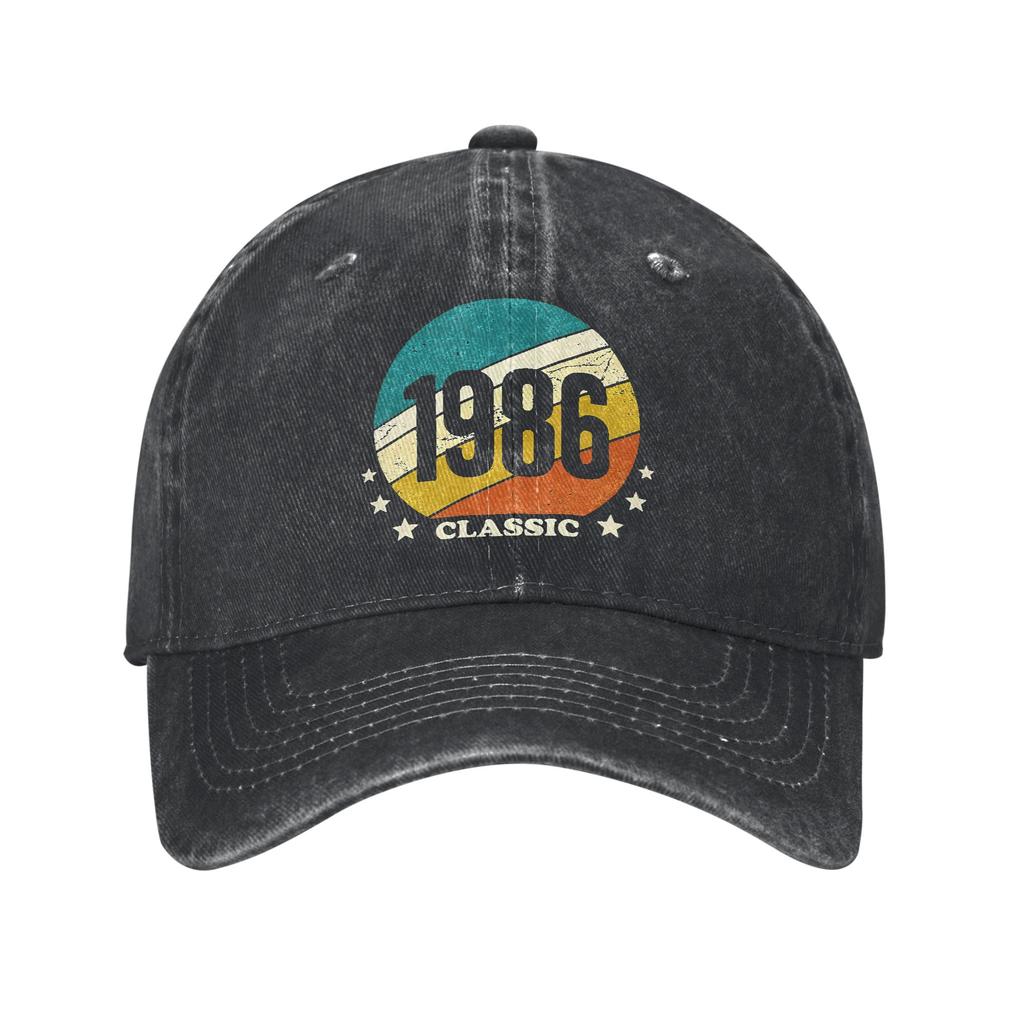 Unisex Women Vintage 1986 Birthday Year 40 years old Print Hat Classic Distressed Washed Baseball Cap Adjustable