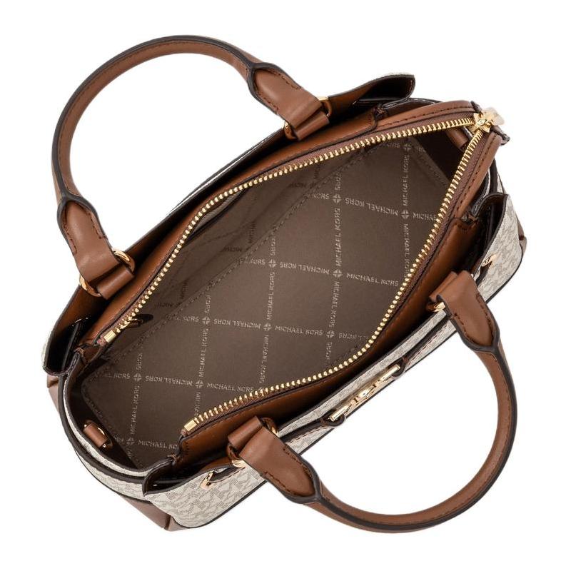 Michael Kors Logo Hardware Firma Tela Rivestita Ecopelle Borsa a Mano Piccola da Donna Vaniglia