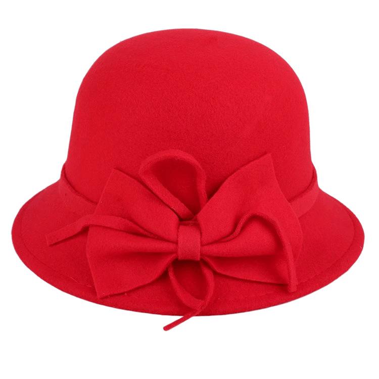 Autumn and winter new women's woolen top hat Hepburn style small brim basin hat pearl decoration French retro fashion shows small face