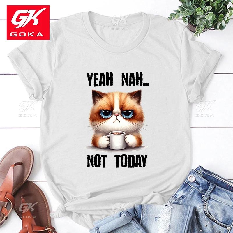 

Cat Yeah Nah Not Today Printed Cottn T Shirts for Unisex Women Tee Shirt Femme Casual Short Sleeve Round Neck Tops Unisex T Shirts S