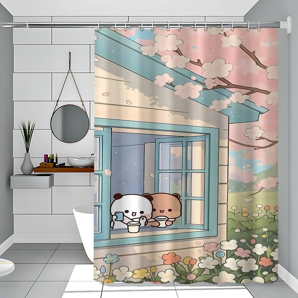 

Мультяшная МИЛАЯ Бубу Дуду Занавеска для душа Пейзаж на открытом воздухе Летние каникулы Декор для ванной комнаты Праздничная Полиэстеровая занавеска для ванны с крючками 90x180 cm