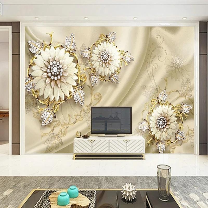 European Photo Wallpaper Court Style Gold Jewelry Flowers Murals Living Room Sofa Background Wall Paper For Walls 3d Fresco