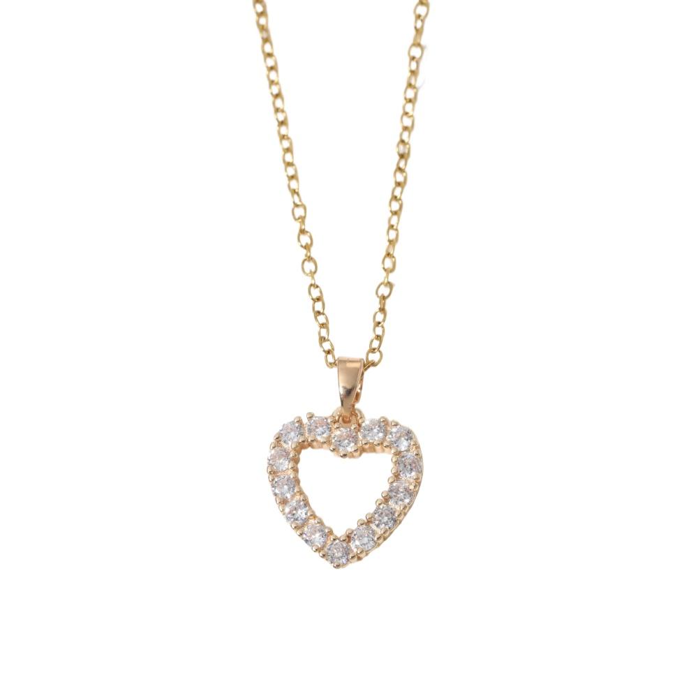 Sparkling Heart Zirconia Necklace, Golden Plated Chain, Bridal Jewelry for Wedding & Party