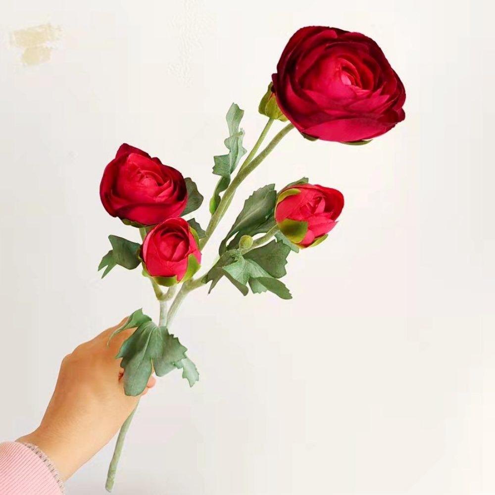 

Искусственные цветы ранункулюса с реалистичным стеблем, искусственные пионы, свадебное украшение, бытовые имитационные искусственные цветы красный
