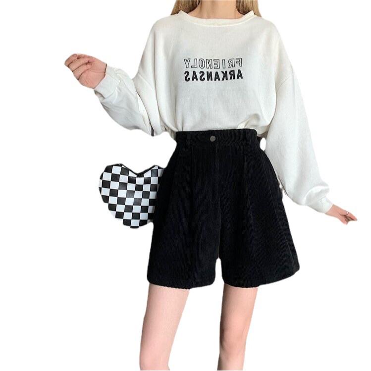 Women's High-Waisted A-Line Corduroy Shorts with Long Boots - Slimming Outerwear for Autumn/Winter, Petite Fit