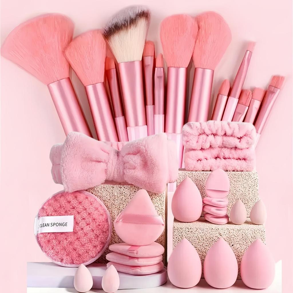 33Pcs 35Pcs Makeup Brush Set with Face Wash Sponge, Cosmetic Tools Kit Multifunctional Foundation Blending Brush Set