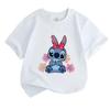 Cute Cartoon Blue Alien Print Kids Unisex 100% Cotton T-shirt, Boys Girls Crew Neck Short Sleeve Casual Tees with Hibiscus Flower Pattern for Summer D