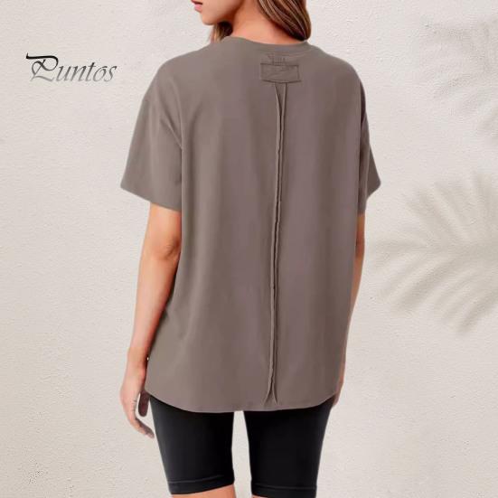 

Футболка для женщин, свободная посадка, с коротким рукавом, с круглым вырезом, модная футболка с разрезом сзади, летние повседневные топы S белый