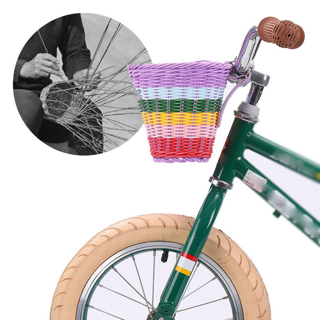 Front Bicycle Baskets For Kids Bike Handlebar Soft Wicker Handwoven Bike Basket Bag Rainbow Color Front Bicycle Panniers Decor