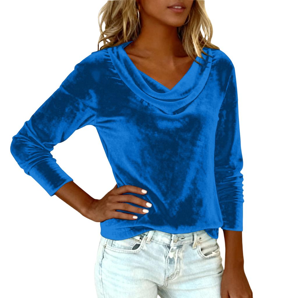 Women's Color Gold Velvet Fashionable Long Sleeved T-shirt Pullover Top