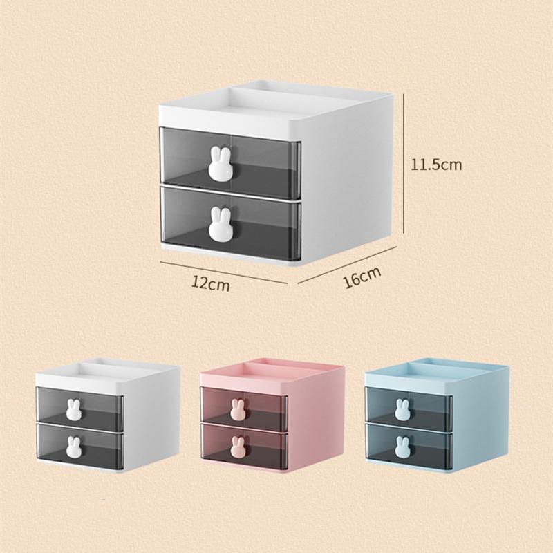 1pc 2-layer Cartoon Creative Pen Holder Transparent Drawer Rabbit Storage Box Children's Girls Student Office Desktop
