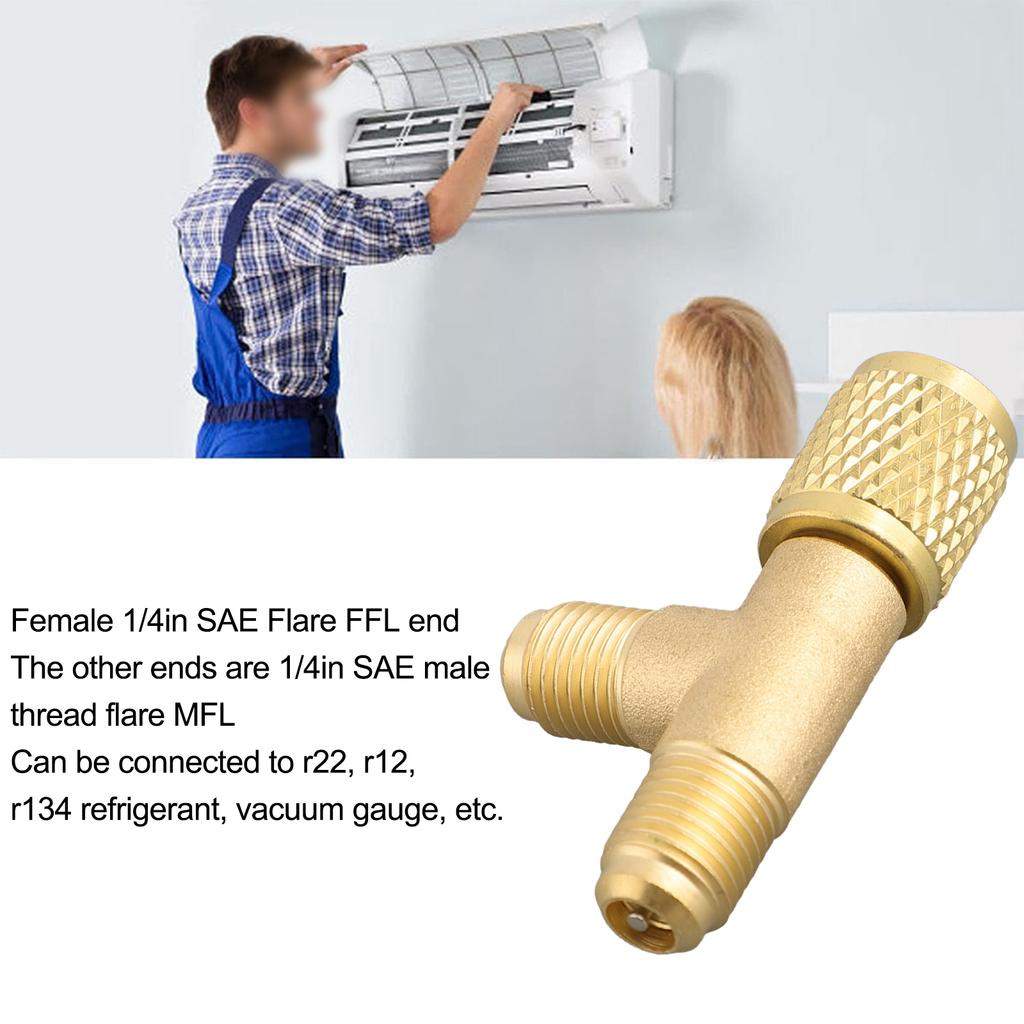 Adattatore a T a Connessione Rapida Professionale con Valvola in Ottone SAE da 1/4 per Accesso Efficiente a R22 R12 R134 Robusto e
