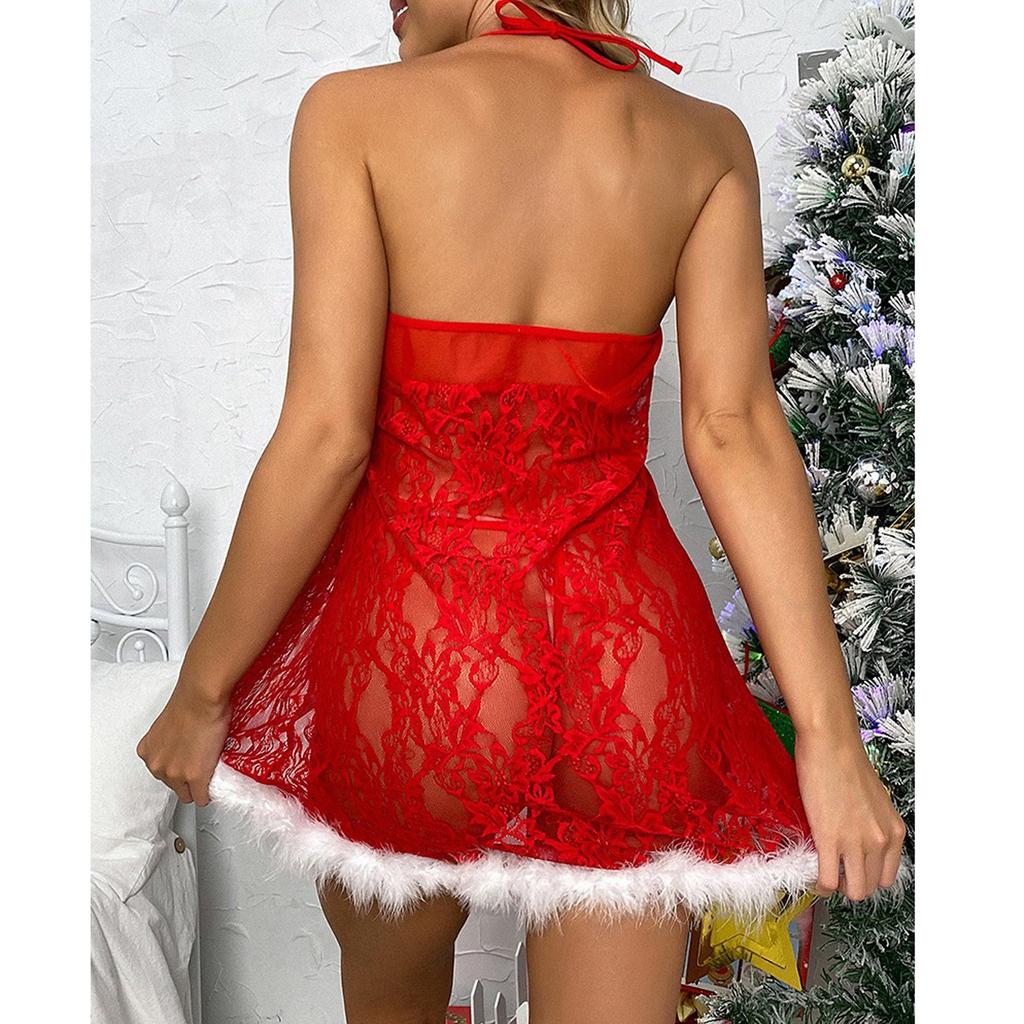 Ladies Sexy Fashion Lingerie Nightdress Christmas Plush Suspender Underwear
