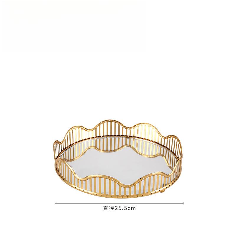 Nordic Style Mirror Glass Tray Gold‑Plated Metal Storage Tray Luxury Fruit Plate for Home Living Room Table Decoration