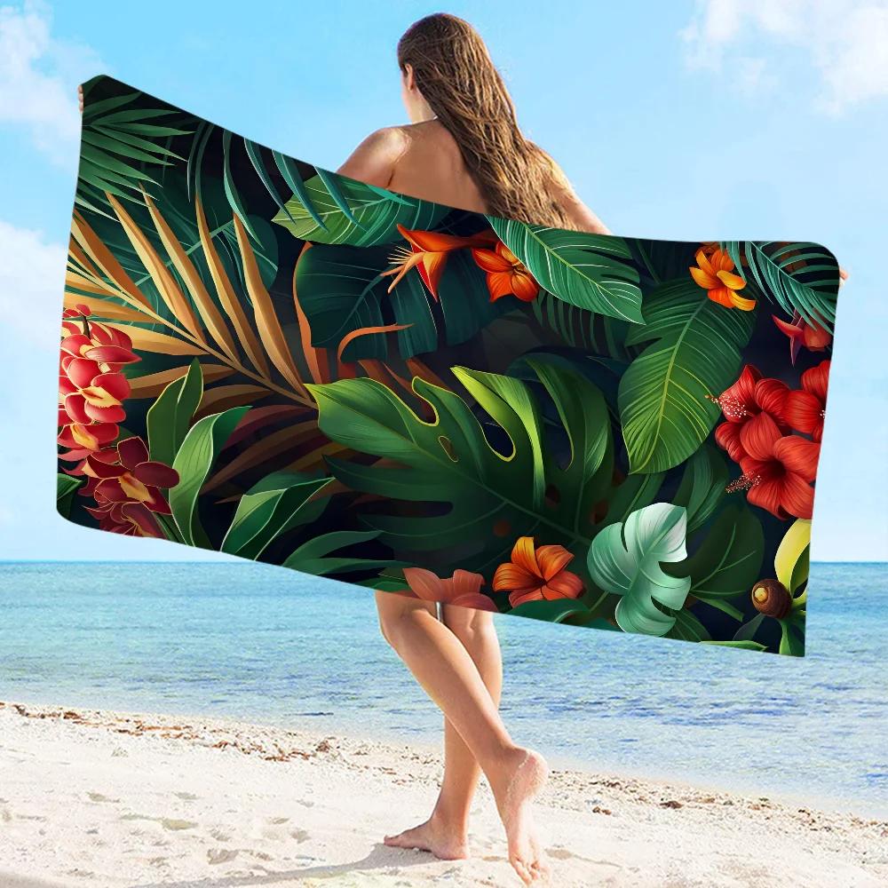 Palmenblätter Mikrofaser Bedrucktes Strandtuch Bergsteigen Yoga Strand Schwimmen Laufen Saugfähiges Weiches Handtuch